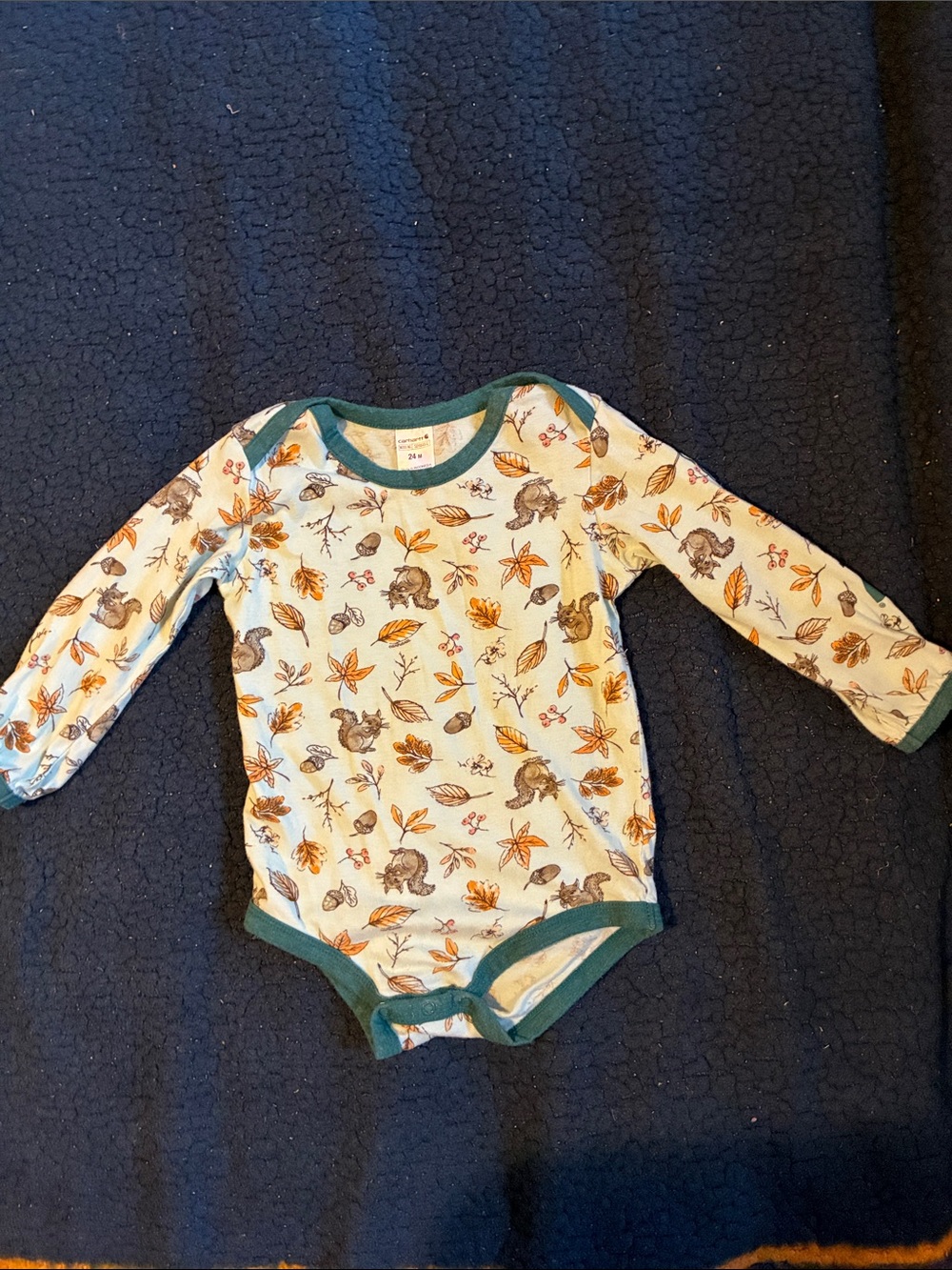 Carhartt green Squirrel & Leaf Print Long-Sleeve One-Piece with Green Trim